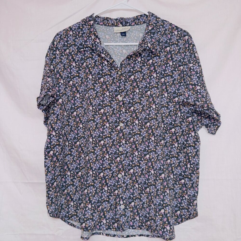 Universal Thread Short Sleeve Floral Print Button Up Cotton Shirt size XL